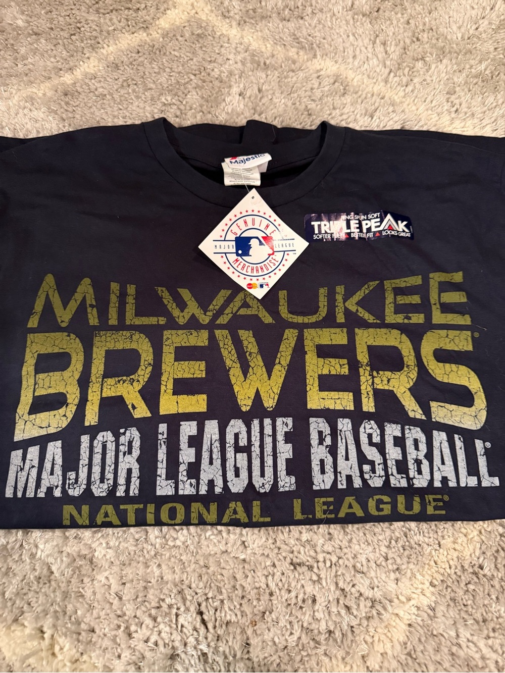 NWT - Milwaukee Brewers MLB Navy Graphic Tee with Yellow Logo